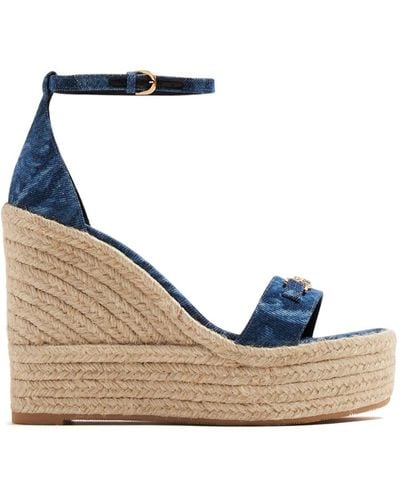 Versace Barocco Denim Sandals With Wedge - Blue