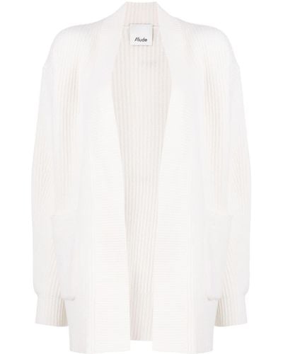 Allude Open-front Ribbed-knit Cardigan - White
