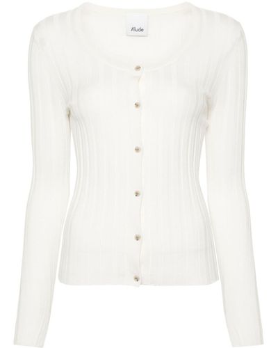 Allude Ribbed-knit Virgin Wool Cardigan - White