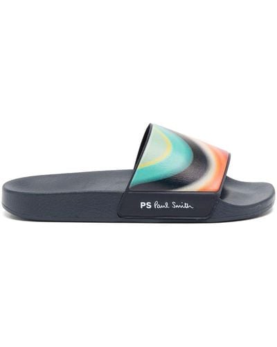 Paul Smith Striped Flat Slides - Blue