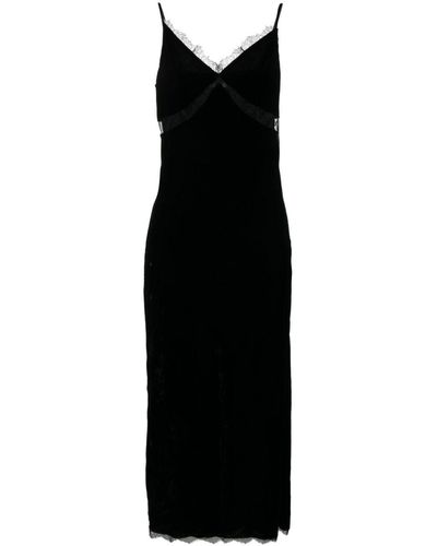 Claudie Pierlot Floral-lace Velvet Slip Dress - Black