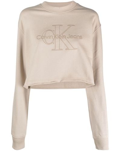 Calvin Klein Embroidered-logo Cotton Sweatshirt - Natural