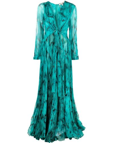 Roberto Cavalli V-neck Silk Long Dress - Green