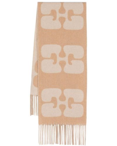 Ganni Fringed Two-tone Scarf - Natural