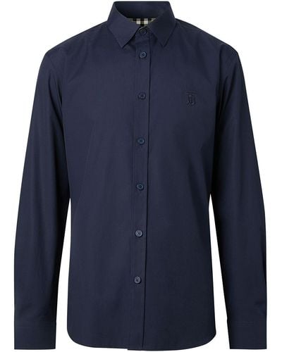 Burberry Camisa con motivo de monograma slim - Azul