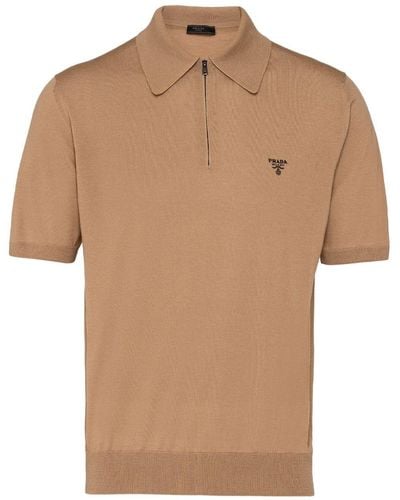 Prada Half-zip Wool Polo Shirt - Brown