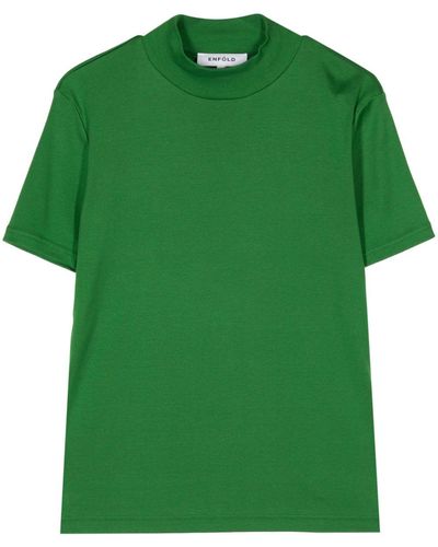 Enfold Stand-neck Compact-cotton T-shirt - Green