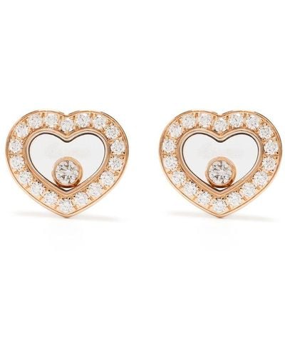 Chopard 18kt Rose Gold Happy Diamonds Icons Diamond Stud Earrings - Pink