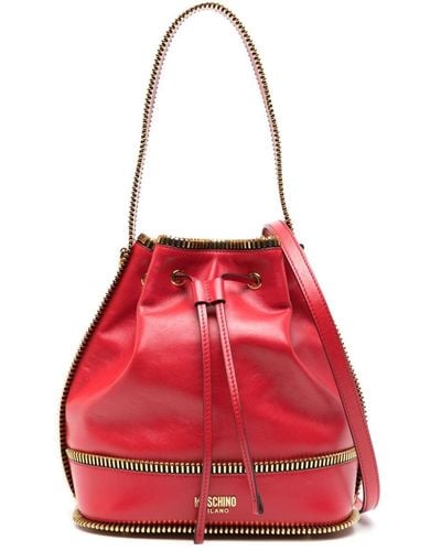 Moschino Zip-detail Leather Bucket Bag - Red