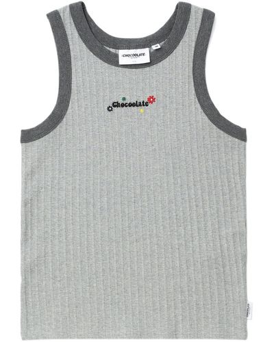 Chocoolate Logo-embroidered Ribbed Cotton Tank Top - Grey