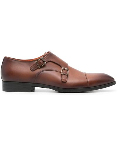 Santoni Buckled Leather Monk Shoes - Brown