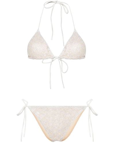 Missoni Triangel-Bikini aus Lurex mit Spitzenoptik - Weiß