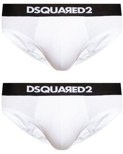 DSquared² Logo-waistband Stretch-cotton Briefs (pack Of Two) - Metallic