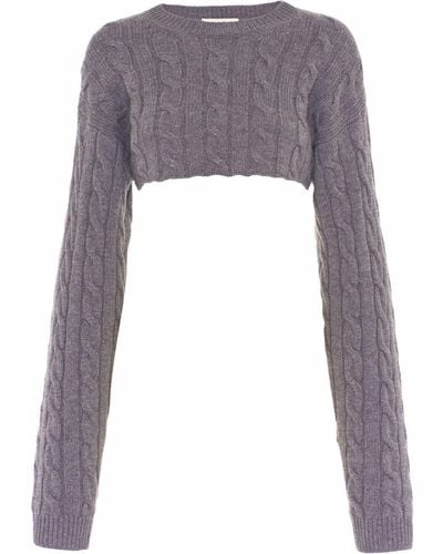 Miu Miu Cable Knit Cropped Cashmere Sweater - Gray