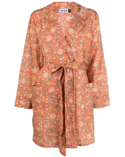 RIXO London Reina Floral-print Cotton Robe - Orange