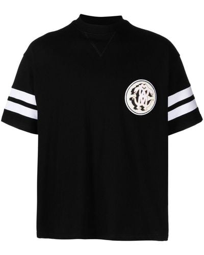 Roberto Cavalli Mirror Snake-patch Piqué T-shirt - Black