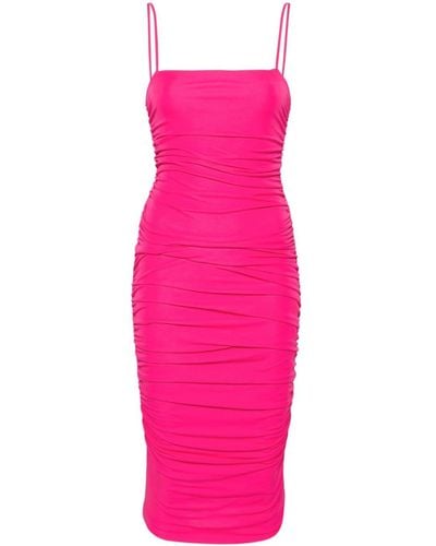 Pinko Ruched Ribbed Midi Dress - Pink
