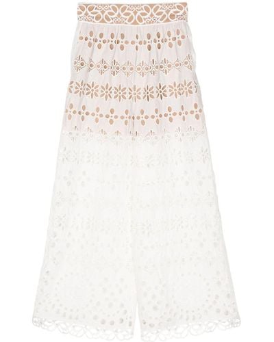 Elie Saab Broderie-anglaise Palazzo Pants - White