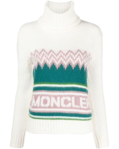 Moncler High Neck Knitted Sweater - White