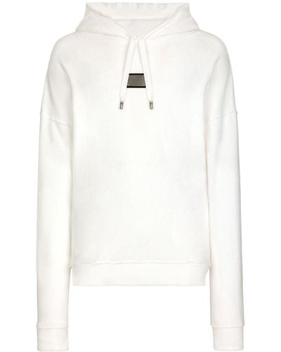 Dolce & Gabbana Logo-print Long-sleeved Cotton Hoodie - White