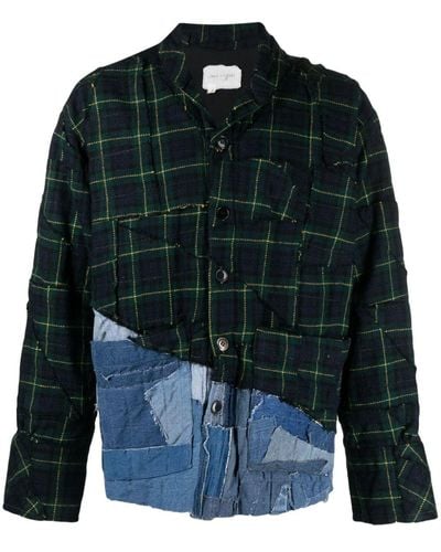 Greg Lauren Patchwork Cotton Shirt Jacket - Black