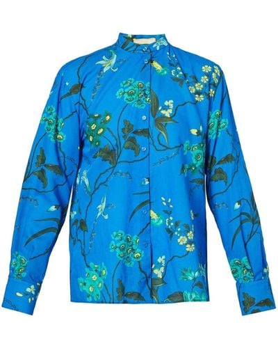Erdem Floral-print Open-back Shirt - Blue