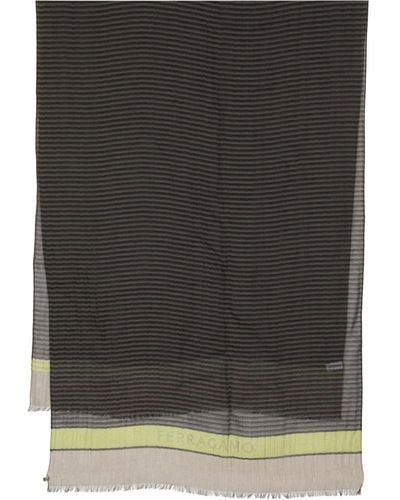Ferragamo Jacquard-logo Striped Cotton Scarf - Black
