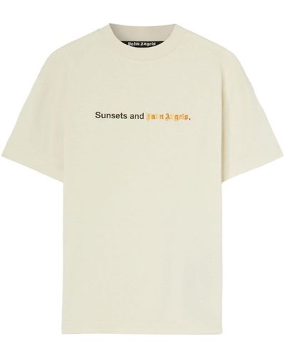 Palm Angels Logo-print Crew-neck T-shirt - Natural