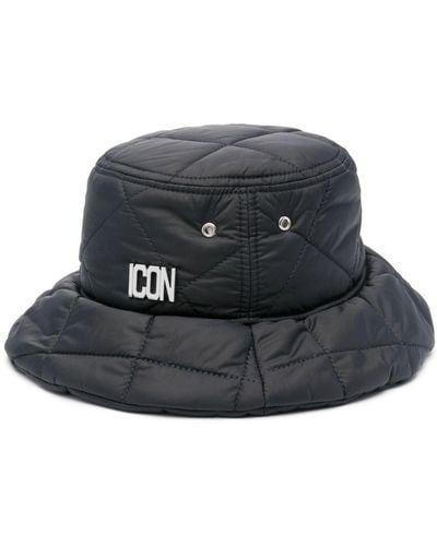 DSquared² Logo-plaque Quilted Bucket Hat - Black