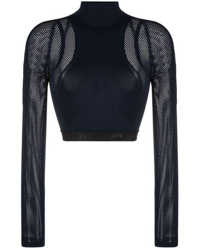 Palm Angels Mesh-panel Cropped Top - Blue