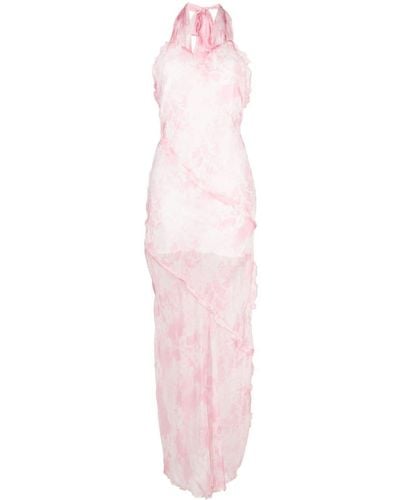 MSGM Sheer Ruffle-detail Maxi Dress - Pink
