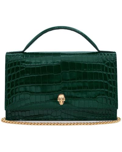 Alexander McQueen Skull Handtasche mit Kroko-Prägung - Grün