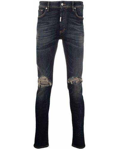 Represent Distressed Skinny-fit Jeans - Blue
