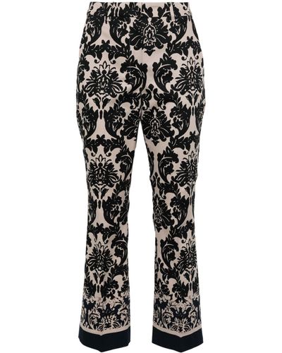 Max Mara Floral-print Cotton Tailored Pants - Black