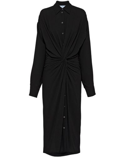 Prada Twist Wool Shirt Dress - Black