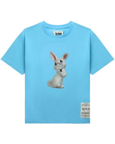 Izzue Bunny-print Cotton T-shirt - Blue