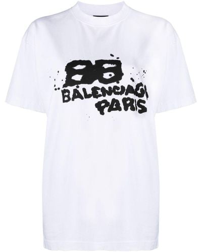 Balenciaga Bbロゴ ダメージ コットンtシャツ - ホワイト