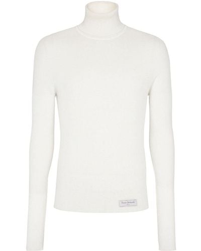 Balmain Gerippter Pullover mit Logo-Patch - Weiß