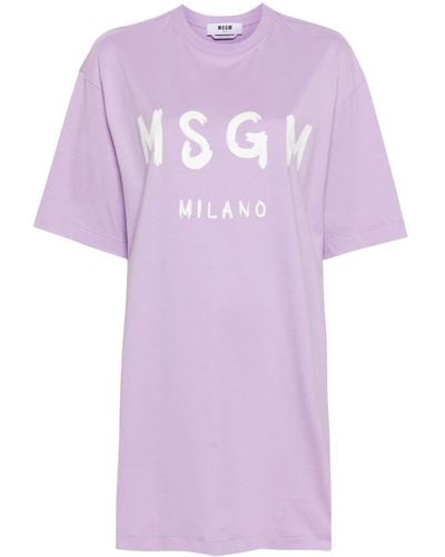 MSGM Kurzes T-Shirtkleid mit Logo-Print - Lila