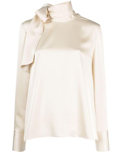 Essentiel Antwerp Pussy-bow Satin Draped-back Blouse - Natural