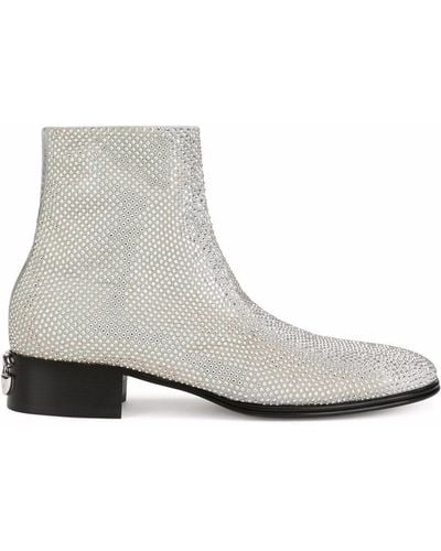 Dolce & Gabbana Crystal-embellished Leather Ankle Boots - White