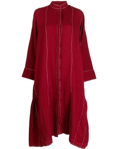 LOVEBIRDS Button-up Wool Midi Dress - Red