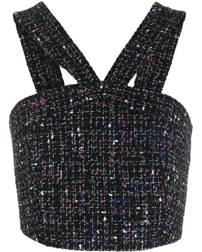 Sandro Elegant Tweed Crop Top - Black