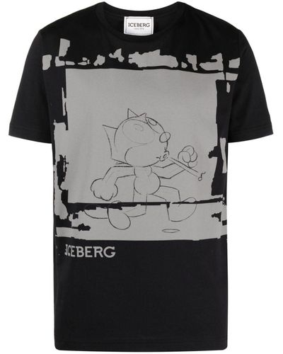 Iceberg Graphic-print Cotton T-shirt - Black