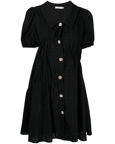 B+ AB Empire Button-down Cotton Dress - Black