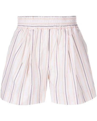 Marni Embroidered-logo Striped Poplin Shorts - Natural