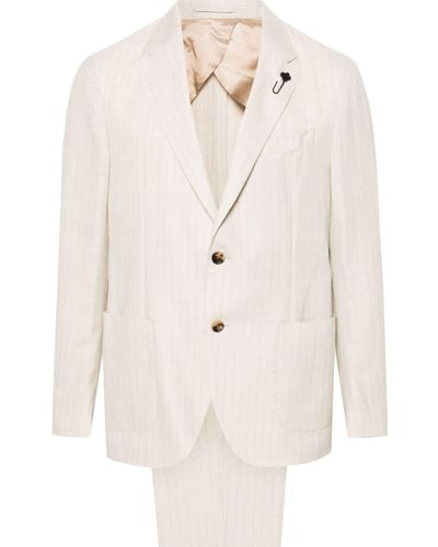 Lardini Pinstriped Single-breasted Woll Suit - White