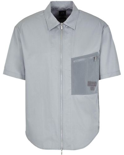 Armani Exchange Logo-embroidery Zipped Cotton Shirt - Grey