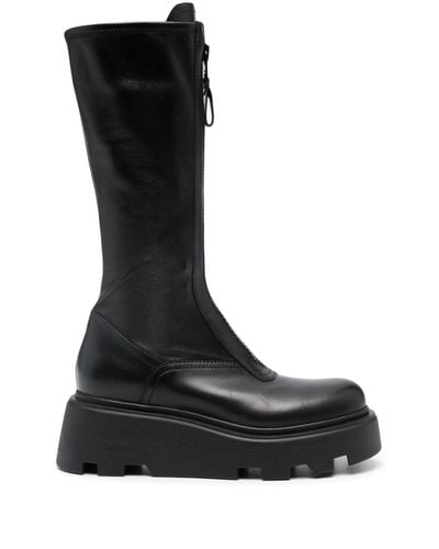 Premiata Zip-up Leather Combat Boots - Black