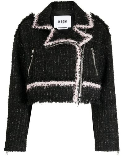 MSGM Tweed Cropped Jacket - Black
